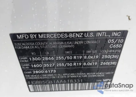 2010 Mercedes-Benz Ml 350 из США, поврежденный, VIN 4JGBB5GB1AA618331